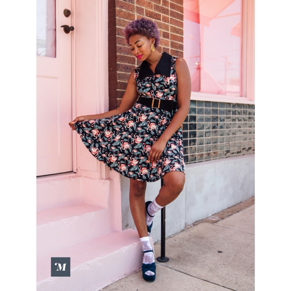 ModCloth Royal Monk Flamingo Dancing A-Line Dress Size 8 Retro